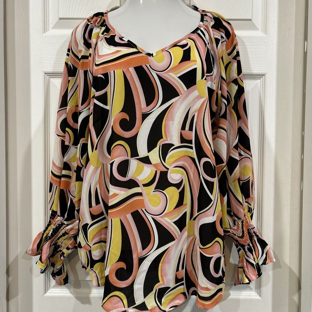 Stem & Vine Groovy Chiffon Balloon Sleeve Blouse Boho Top Tunic  Plus SIze 1X